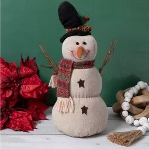 Herringbone Snowman Plush Festive Snowman Decoration with Scarf and Hat